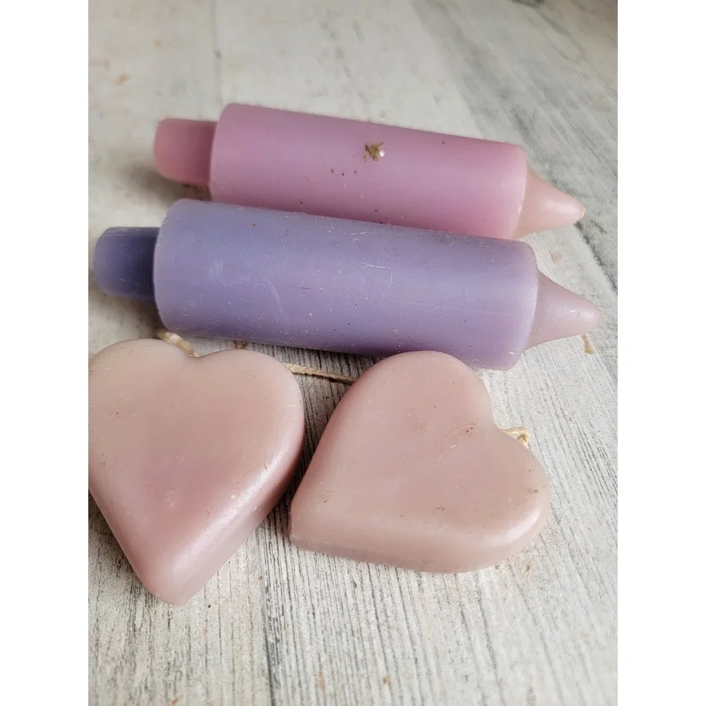 Vintage Valentine unique pastel pink heart candle set variety purple home decor